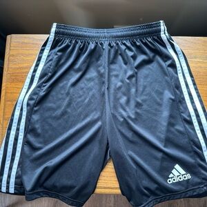 adidas Black Drawstring Athletic Shorts with White Three-Stripes